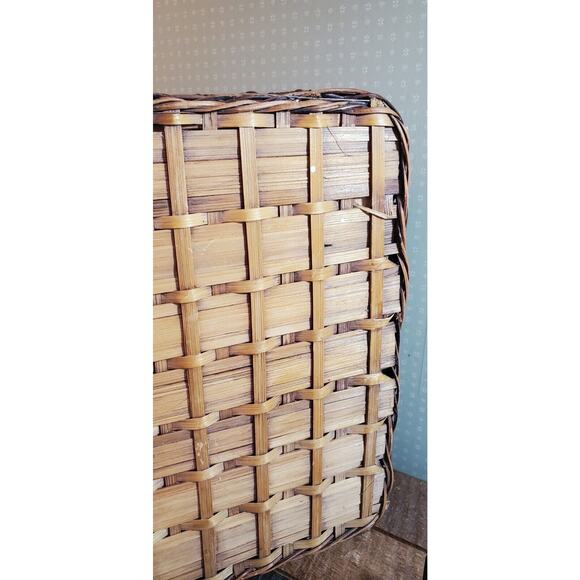 Woven Picnic Basket Floral Interior Hunter Green Plates/Cups For Four People - Picture 14 of 16